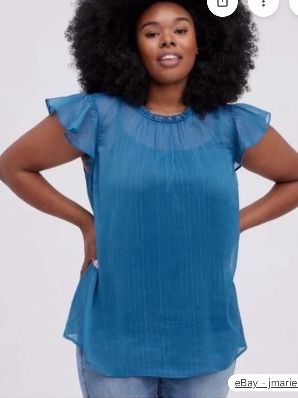 NWT Torrid Teal-Blue Flutter Sleeve Mock Neck Pleated Blouse